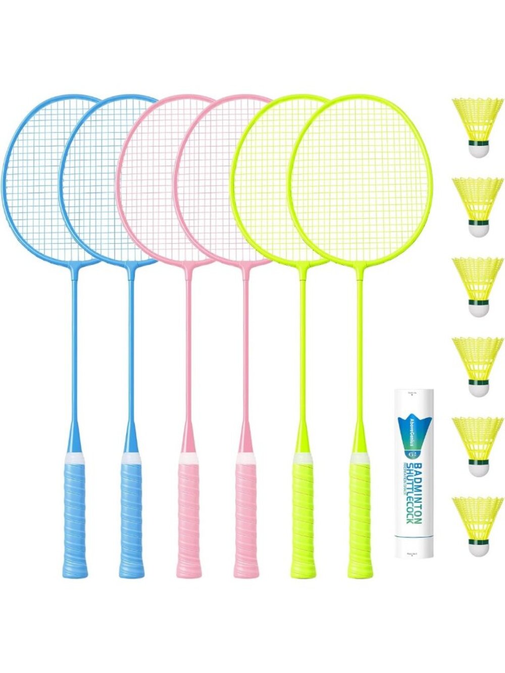 Lightweight Badminton Racket Set - 4/6 Rackets & 6 Birdies for Family Fun!